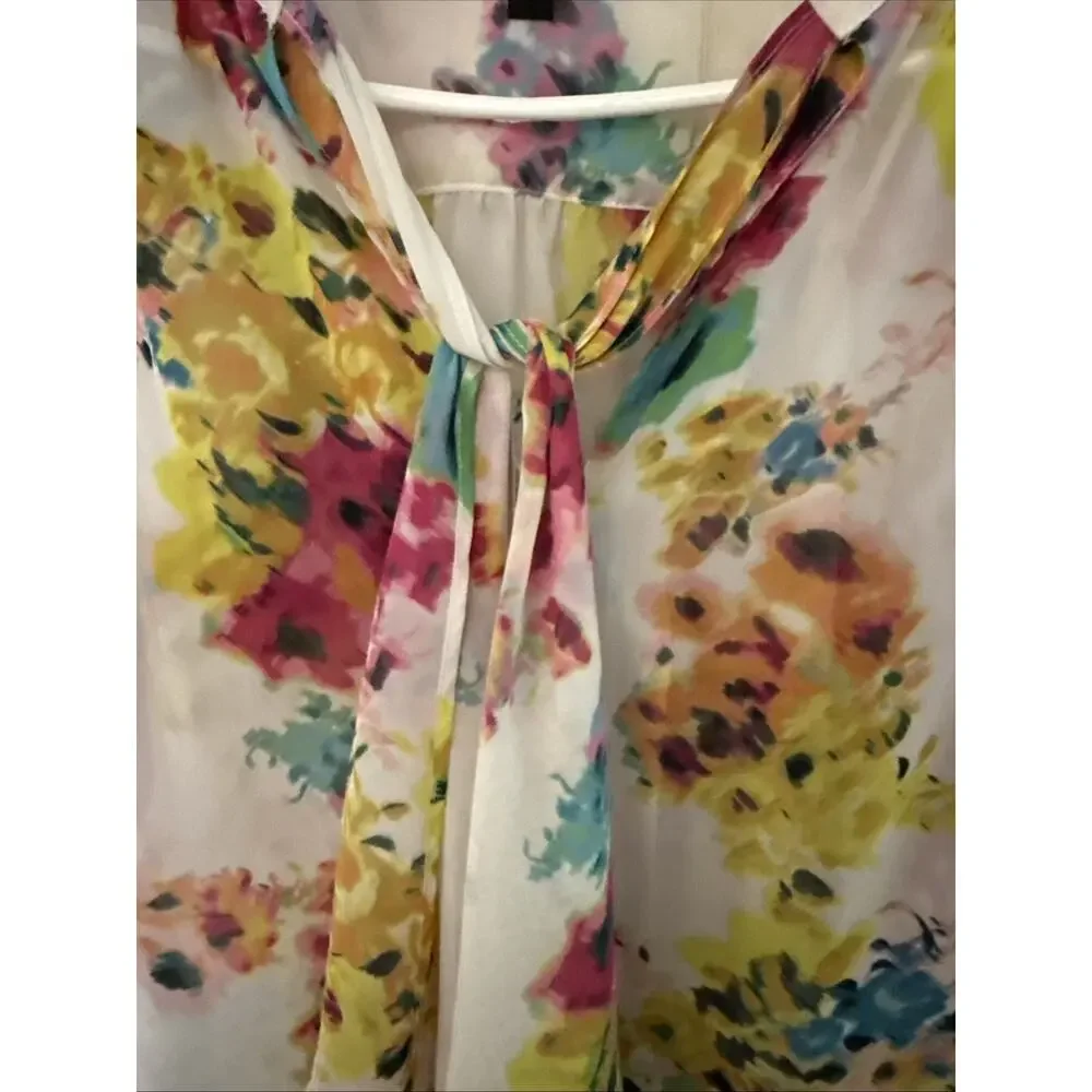 Kut from the Kloth Size Large Floral Womens Sheer Chiffon Button Down Top Blouse
